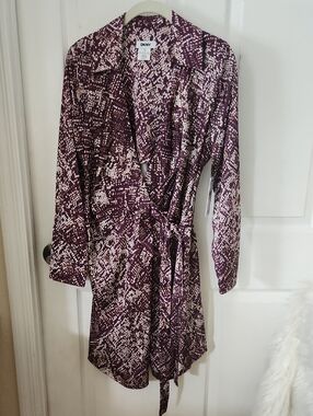 DKNY Plum and White Abstract Wrap Dress